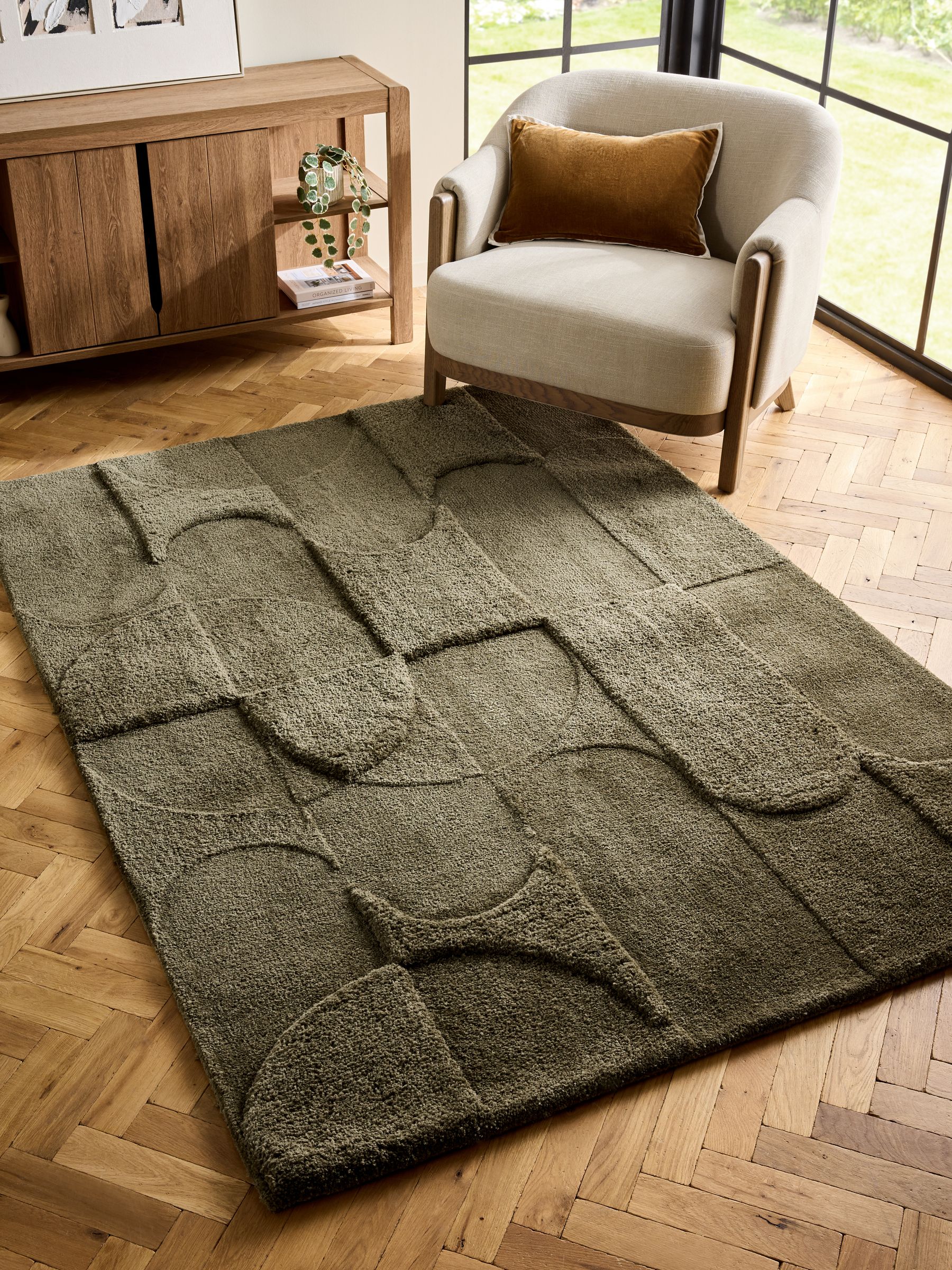 Buy Moss Green Lustrous Cut Shapes Rug from Next Ireland