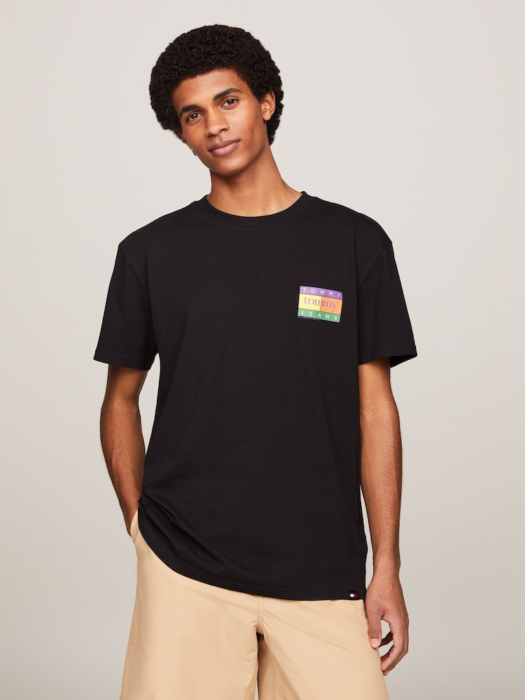 Tommy Jeans Black Summer Flag 100% Cotton T-Shirt - Image 1 of 5