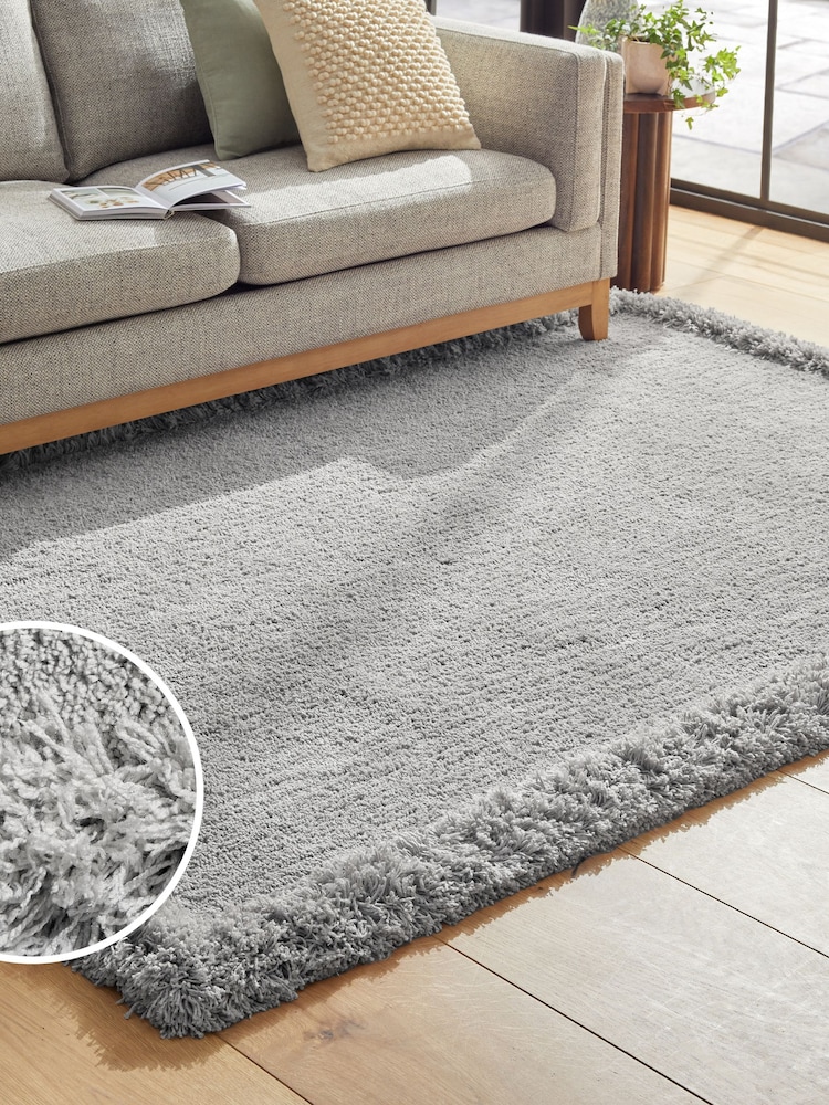 Mid Grey Fluffy Border Rug - Image 1 of 5