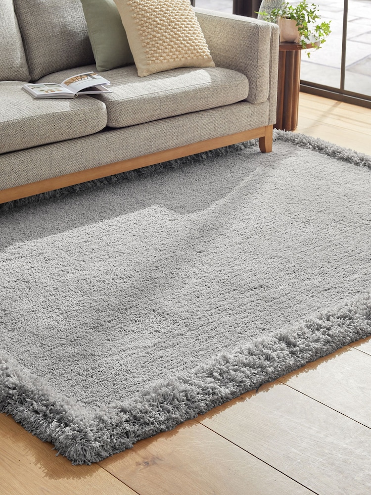 Mid Grey Fluffy Border Rug - Image 1 of 6 Mid Grey Fluffy Border Rug - Image 1 of 6