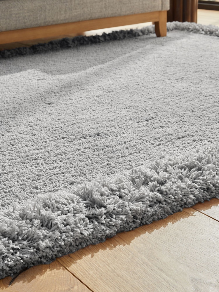 Mid Grey Fluffy Border Rug - Image 2 of 5