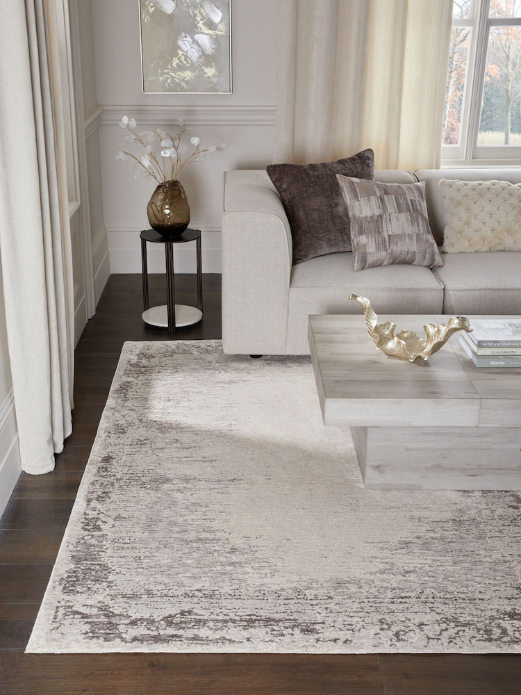 Greige Abstract Border Rug - Image 1 of 6