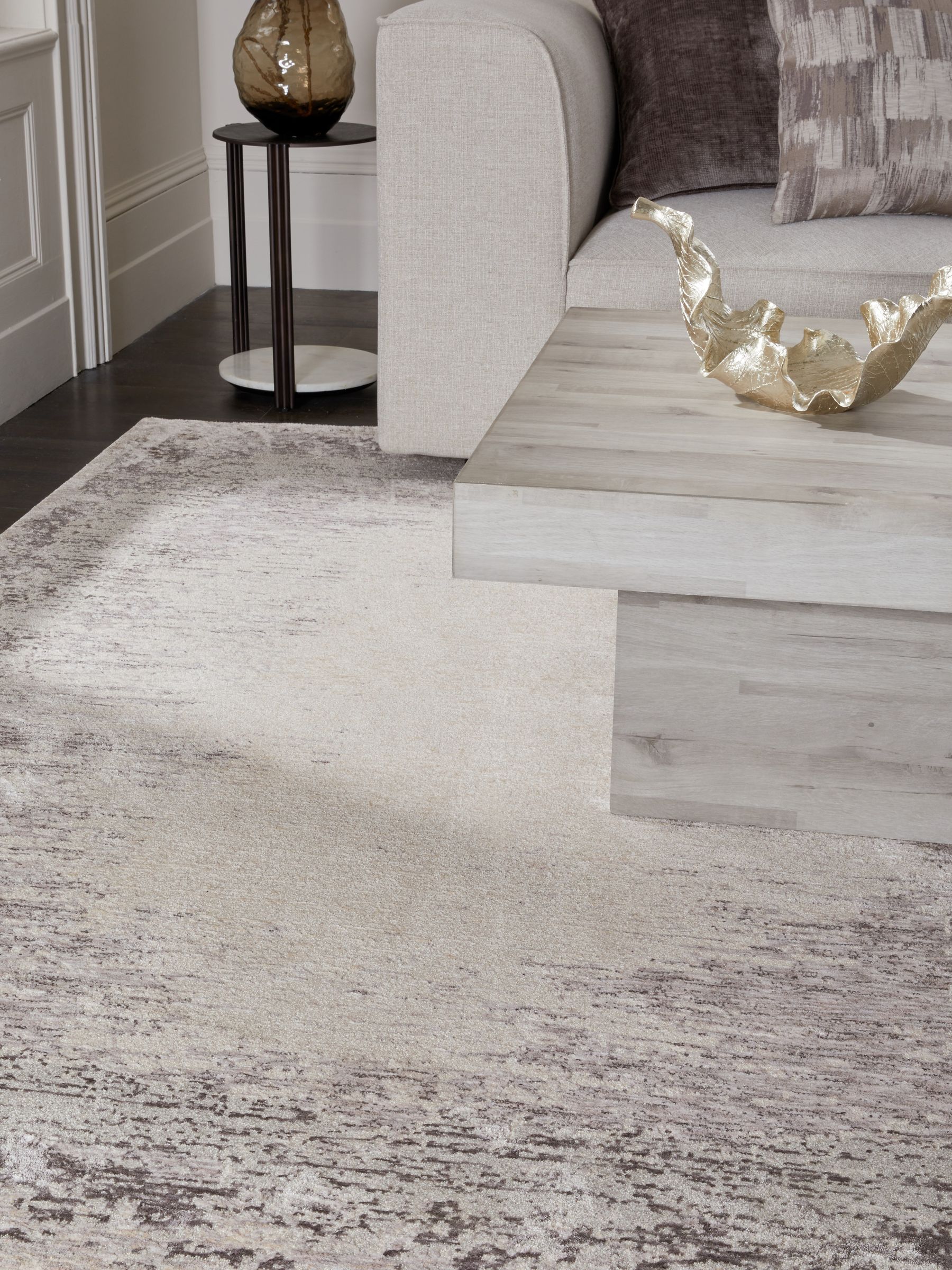 Buy Greige Abstract Border Rug from Next Malta