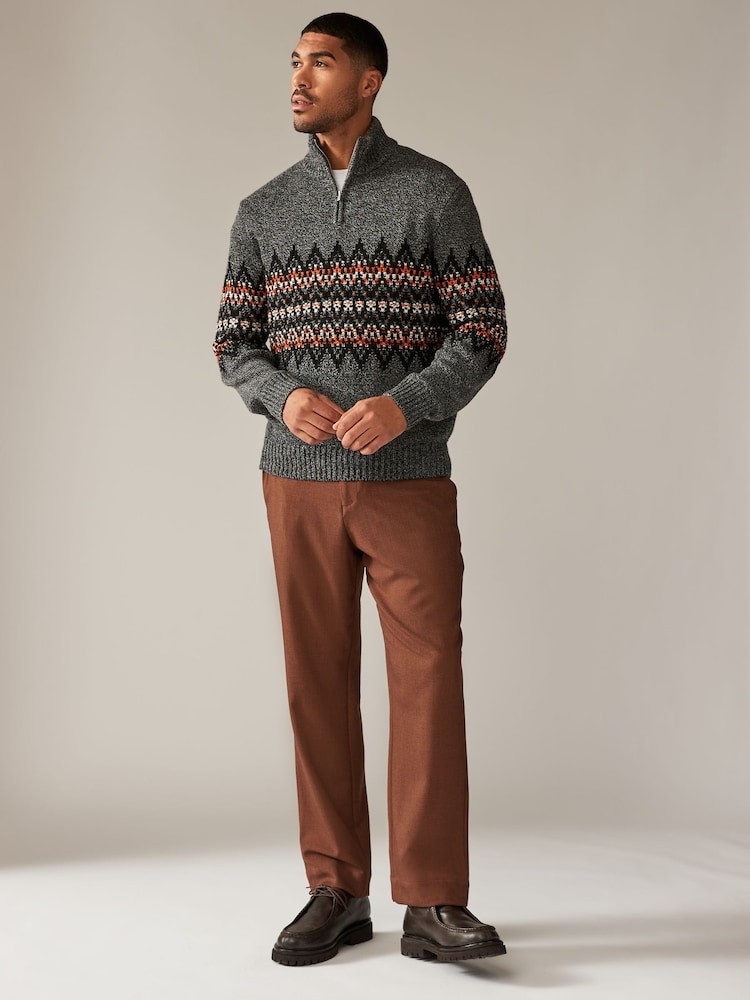 رمادي - جاكيت ياقة مع سحاب - Regular Fit Fairisle Pattern Jumper with Wool - صورة 2 من 8 رمادي - جاكيت ياقة مع سحاب - Regular Fit Fairisle Pattern Jumper with Wool - صورة 2 من 8