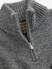 Grey Zip Neck Regular Fit Fairisle Pattern Jumper with Wool - Image 8 of 8