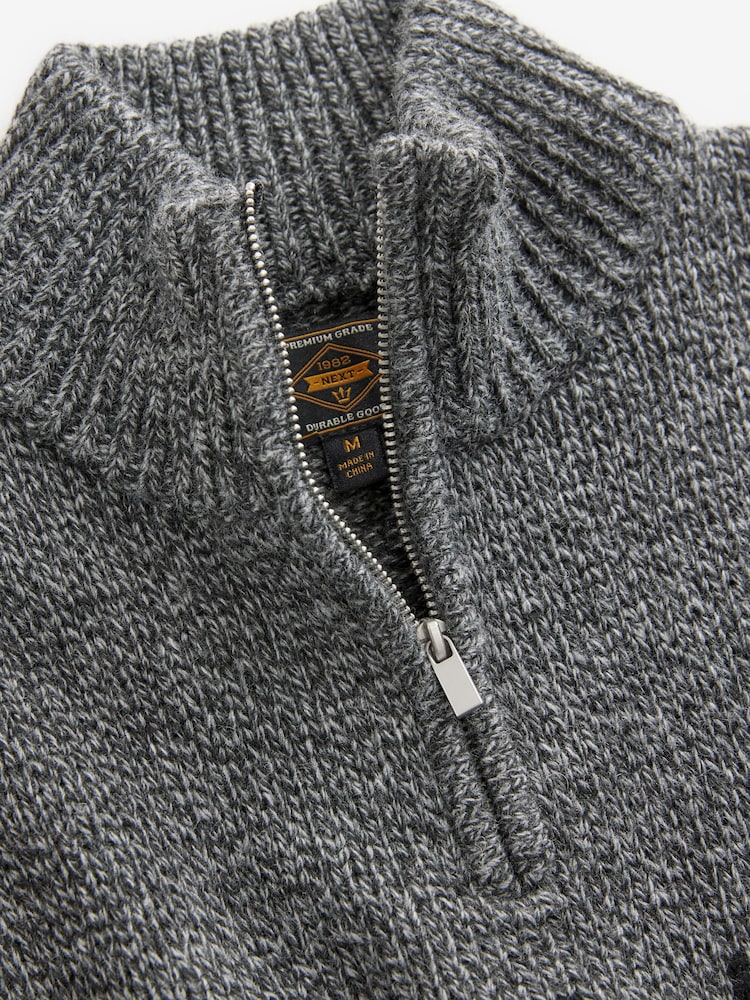 Grey Zip Neck Regular Fit Fairisle Pattern Jumper with Wool - Image 8 of 8
