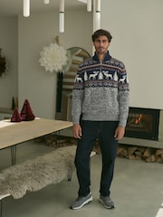Navy Blue/Grey Reindeer Regular Fit Christmas Jumper - Image 2 of 7