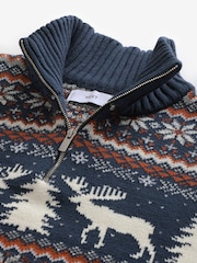 Navy Blue/Grey Reindeer Regular Fit Christmas Jumper - Image 6 of 7