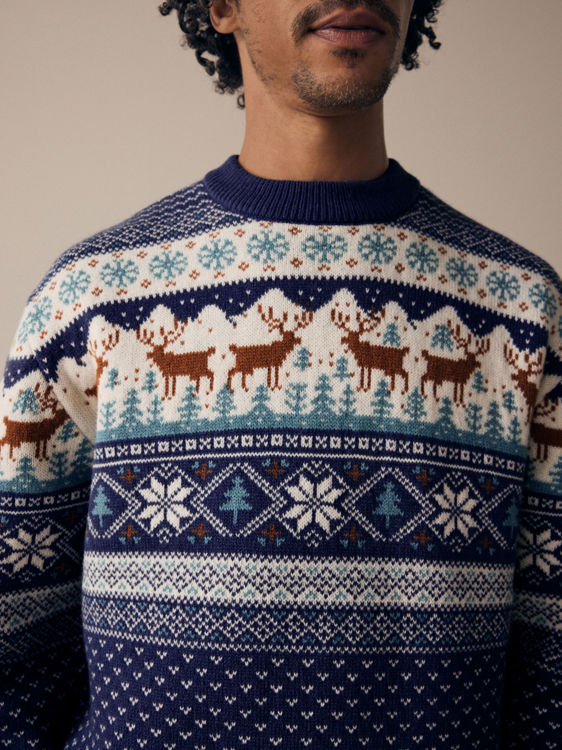 Buy Navy Blue Crew Neck Mens Matching Family Christmas Fairisle Pattern ...