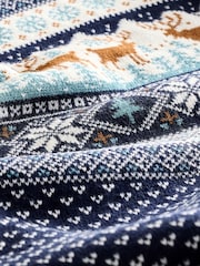 Navy Blue Crew Neck Mens Matching Family Christmas Fairisle Pattern Reindeer Jumper - Image 7 of 7