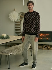 Black/Gold Tree Regular Fit Christmas Crew Neck Jumper - Image 2 of 7