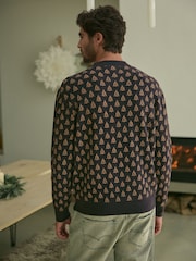 Black/Gold Tree Regular Fit Christmas Crew Neck Jumper - Image 3 of 7