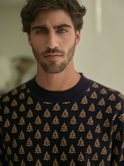 Black/Gold Tree Regular Fit Christmas Crew Neck Jumper - Image 4 of 7