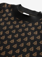 Black/Gold Tree Regular Fit Christmas Crew Neck Jumper - Image 7 of 7