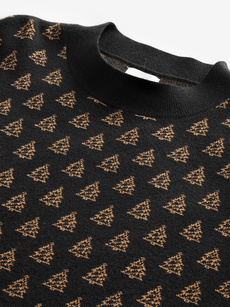Black/Gold Tree Regular Fit Christmas Crew Neck Jumper - Image 7 of 7