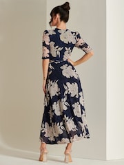 Jolie Moi Blue Daliyah Wrap Front Mesh Maxi Dress - Image 2 of 6