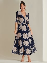 Jolie Moi Blue Daliyah Wrap Front Mesh Maxi Dress - Image 4 of 6
