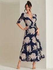 Jolie Moi Blue Daliyah Wrap Front Mesh Maxi Dress - Image 6 of 6