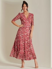 Jolie Moi Pink Daliyah Wrap Front Mesh Maxi Dress - Image 1 of 6