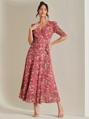 Jolie Moi Pink Daliyah Wrap Front Mesh Maxi Dress - Image 3 of 6