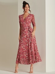 Jolie Moi Pink Daliyah Wrap Front Mesh Maxi Dress - Image 4 of 6