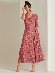 Jolie Moi Pink Daliyah Wrap Front Mesh Maxi Dress - Image 5 of 6