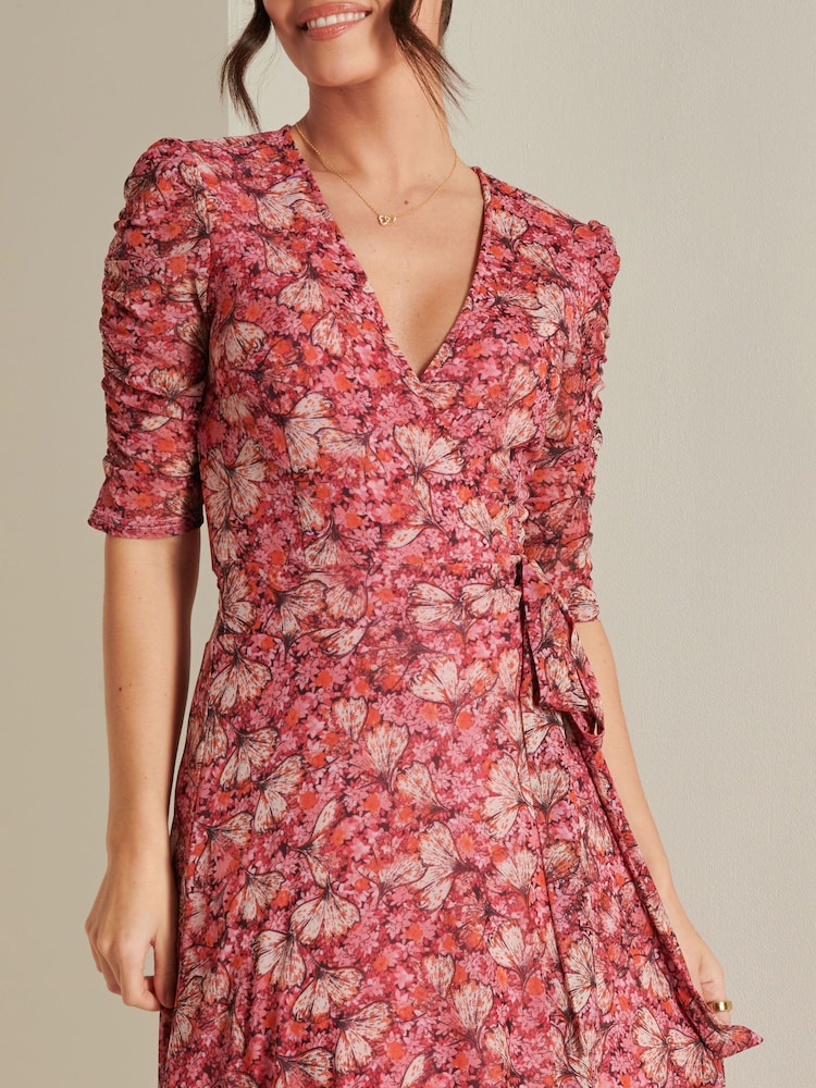 Jolie Moi Pink Daliyah Wrap Front Mesh Maxi Dress - Image 6 of 6
