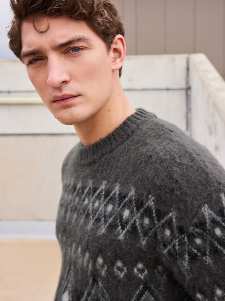 Charcoal Grey Relaxed Fit Brushed Crew Jumper - Image 1 of 7