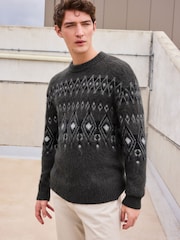 Charcoal Grey Relaxed Fit Brushed Crew Jumper - Image 3 of 7