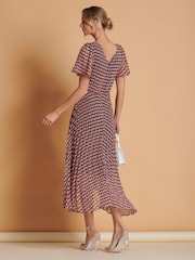 Jolie Moi Pink Spot Pleated Dip Hem Chiffon Maxi Dress - Image 2 of 6