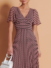 Jolie Moi Pink Spot Pleated Dip Hem Chiffon Maxi Dress - Image 6 of 6