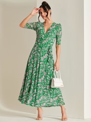 Jolie Moi Green Daliyah Wrap Front Mesh Maxi Dress - Image 2 of 6