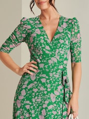 Jolie Moi Green Daliyah Wrap Front Mesh Maxi Dress - Image 4 of 6