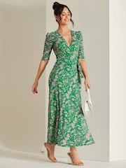 Jolie Moi Green Daliyah Wrap Front Mesh Maxi Dress - Image 5 of 6