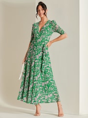 Jolie Moi Green Daliyah Wrap Front Mesh Maxi Dress - Image 6 of 6