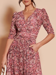 Jolie Moi Pink Dasha Ruched Sleeved Mesh Maxi Dress - Image 6 of 6