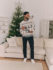 Black/White Crew Neck Matching Family Mens Christmas Fairisle Pattern Stag Jumper - Image 4 of 9