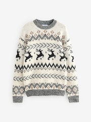 Black/White Crew Neck Matching Family Mens Christmas Fairisle Pattern Stag Jumper - Image 7 of 9
