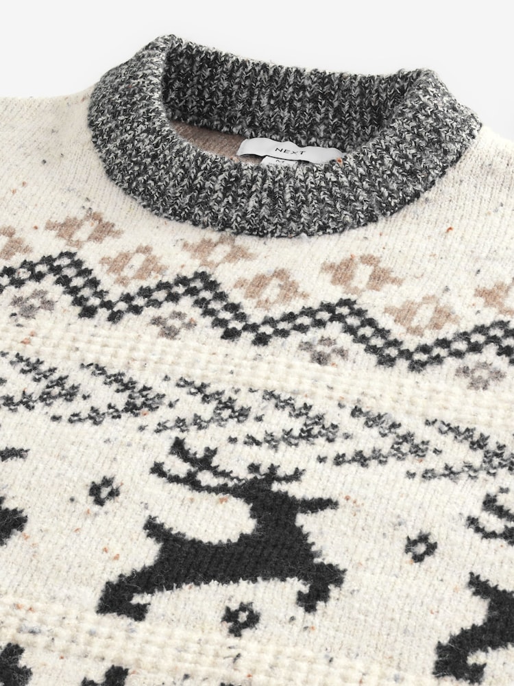 Black/White Crew Neck Matching Family Mens Christmas Fairisle Pattern Stag Jumper - Image 9 of 9