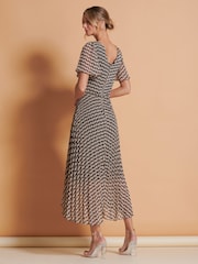 Jolie Moi Brown Spot Angel Sleeve Pleated Chiffon Maxi Dress - Image 3 of 6