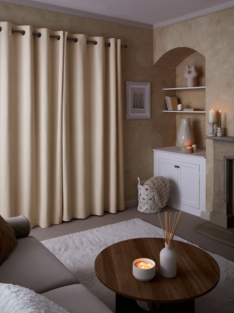 Natural Cosy Borg Eyelet Lined Curtains - Image 2 of 5