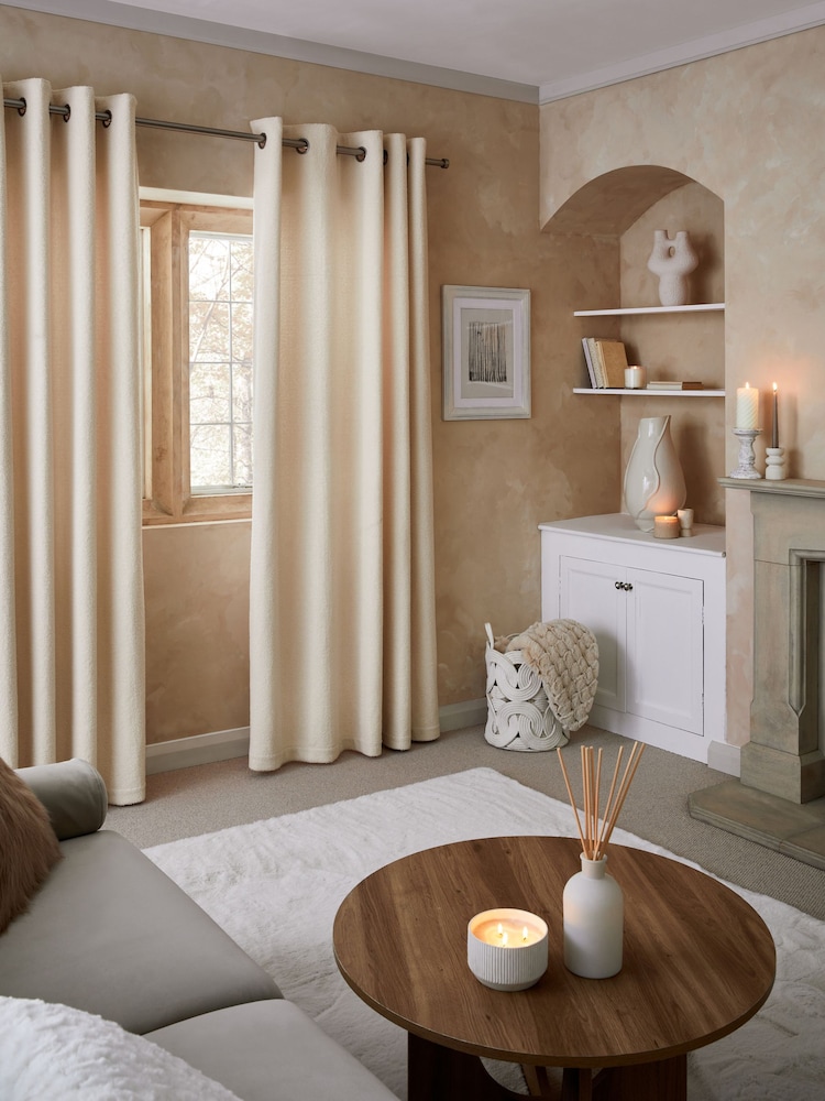 Natural Cosy Borg Eyelet Lined Curtains - Image 5 of 5