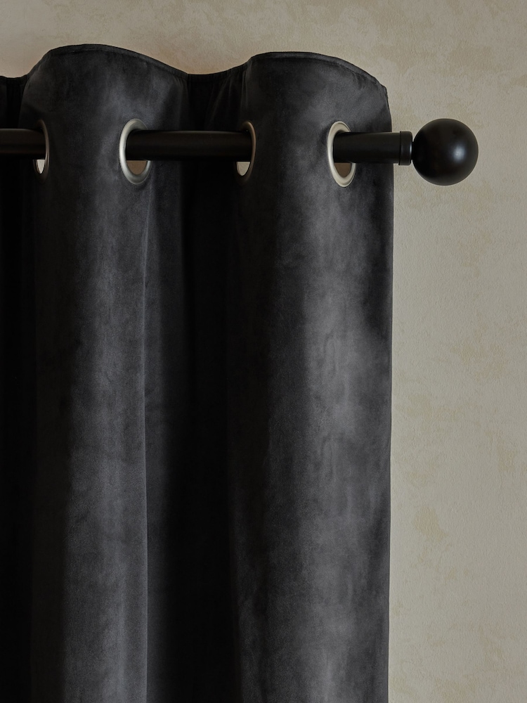 Grey Dark Charcoal Matte Velvet Super Thermal Curtains - Image 5 of 5