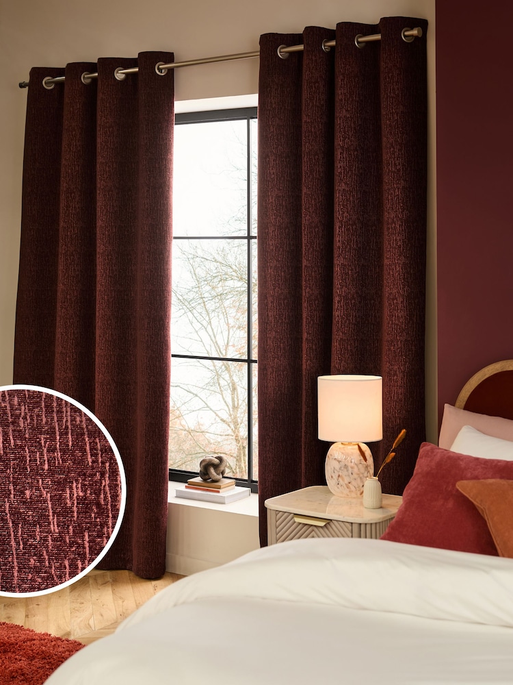 Burgundy Red Heavyweight Chenille Eyelet Blackout/Thermal Curtains - Image 1 of 7