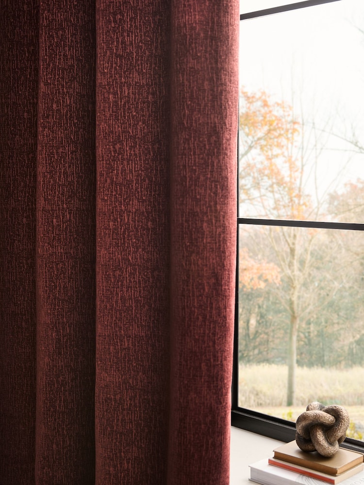Burgundy Red Heavyweight Chenille Eyelet Blackout/Thermal Curtains - Image 6 of 7