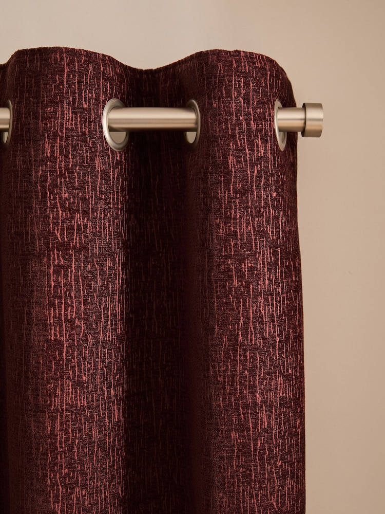 Burgundy Red Heavyweight Chenille Eyelet Blackout/Thermal Curtains - Image 7 of 7