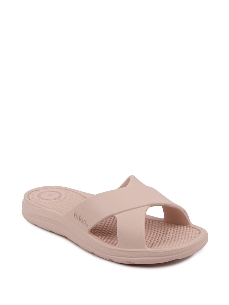 Totes Natural Ladies Bounce Cross Slider Sandals - Image 3 of 5