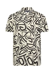 BadRhino Big & Tall White Abstract Print Short Sleeve 100% Cotton Shirt - Image 3 of 4