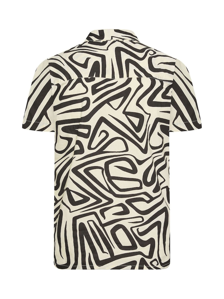 BadRhino Big & Tall White Abstract Print Short Sleeve 100% Cotton Shirt - Image 4 of 4