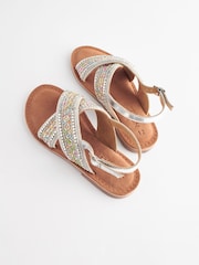 Silver Beaded Cross Strap Sandals - Image 3 of 6